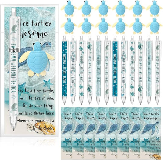 30 Sets Inspirational Turtle Gifts Bulk 6 Styles 0.7 mm Motivational Mechanical Pencils with Erasers Positive Cards Back to School Gifts for Student Teacher Coworker Office Supplies