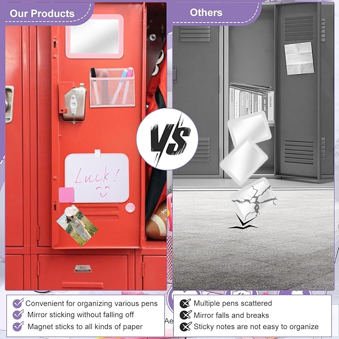 abcGoodefg Pink Magnetic Locker Accessories for Girls, Locker Organizer and Decoration with Locker Mirror, Whiteboard and Pen Holder Markers Magnet and Eraser for School Locker Back to School Stuff
