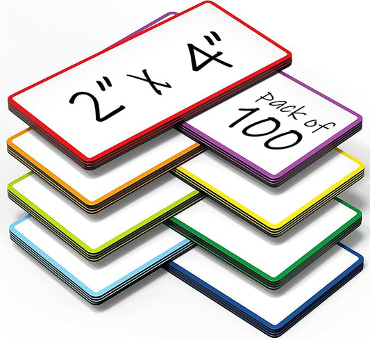 100 Pack Dry Erase Magnetic Labels 2x4 in - Magnetic Name Tags for Classroom Lockers School Bus - Classroom Magnets for Names - Magnet Labels for Whiteboard - Magnet Names Plates for Classrooms