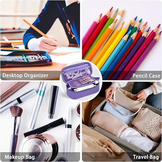 Large Pencil Case Pouch for Girls Boy Kids Children, Big Capacity Canvas Pencil Bag, Office College School Multi Compartment Zipper Stationery Pen Bag (Purple)