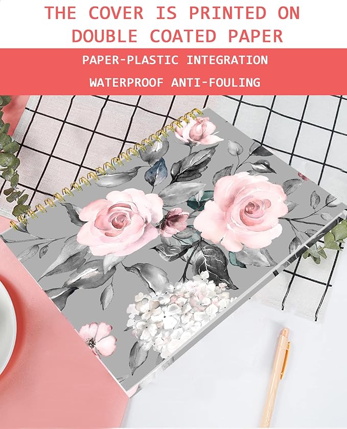 iampanda Spiral Journal Notebook,Strong TwinWire Binding with Premium Paper for Girl Women,Watercolor Floral 60 Sheets A5 College Ruled NotebookJournal,Perfect for School Office Home Gifts,Gray