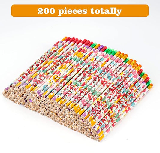 Kolewo4ever 100Pcs Happy Birthday Pencils Colorful Printed Pencils for Students Happy Birthday Teacher Pencil Classroom with Top Erasers for Kids Birthday Party Supplies Favors