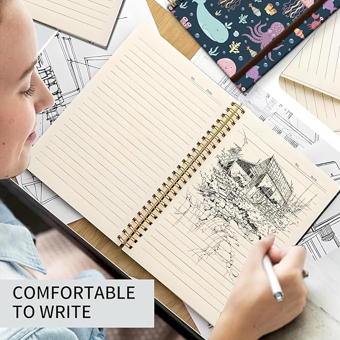 Cute Spiral Journal Notebook,A5 Hardcover Lined Journals for Women Girl 6 x 8.3 in,120 Pages Thick Paper,Cute College Ruled Writing Notebook for Gifts Office Work School (Cute Whale jellyfish)