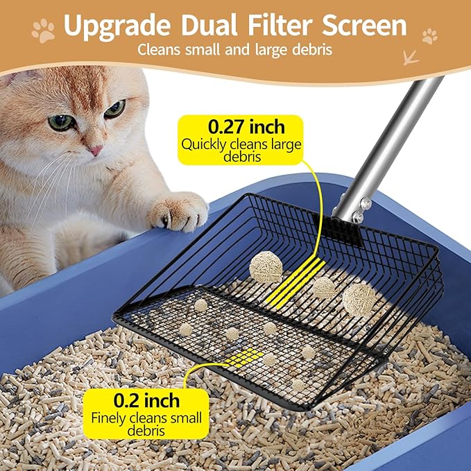 Chicken Poop Scooper, 10inch Large Metal 36 to 63" Long Chicken Coop Litter Scoop with Stainless Steel Handle，4 in 1 Multifunctional Heavy Duty Litter Sifting Shovel Chicken Coop Accessories