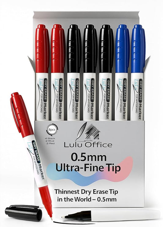Ultra Fine Dry Erase Markers – 0.5mm Tip, 8 Pack – For Precise Writing in Tight Spaces – Whiteboard Markers for Planner, Calendar, Office, School – Low Odor