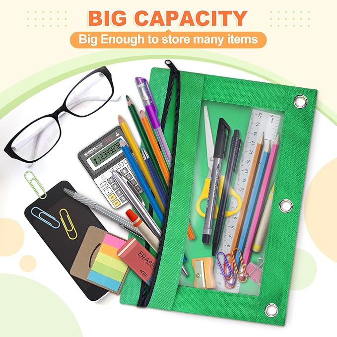 Shemira Pencil Pouch for 3 Ring Binder, 30 Pack Pencil Pouches Bulk in 6 Colors, Binder Pencil Pouch with Smooth Zipper, Zipper Pencil Pouches, 3 Ring Binder Pencil Pouches, Clear Window Pencil Case