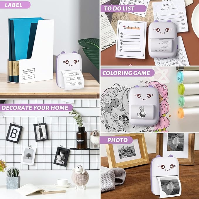 Mini Pocket Bluetooth Printer-Portable Thermal Printer with 10 Roll Papers for Journal/DIY Scrapbook/Travel/Notes/Lists/Label/Memo, Receipt Printer for Children Women Gifts Kids Christmas IOS&Android