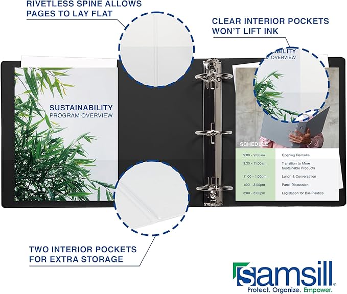 Samsill Durable 0.5 Inch Binder, Made in The USA, D Ring Binder, Customizable Clear View Cover, Charcoal Black, Holds 125 Pages