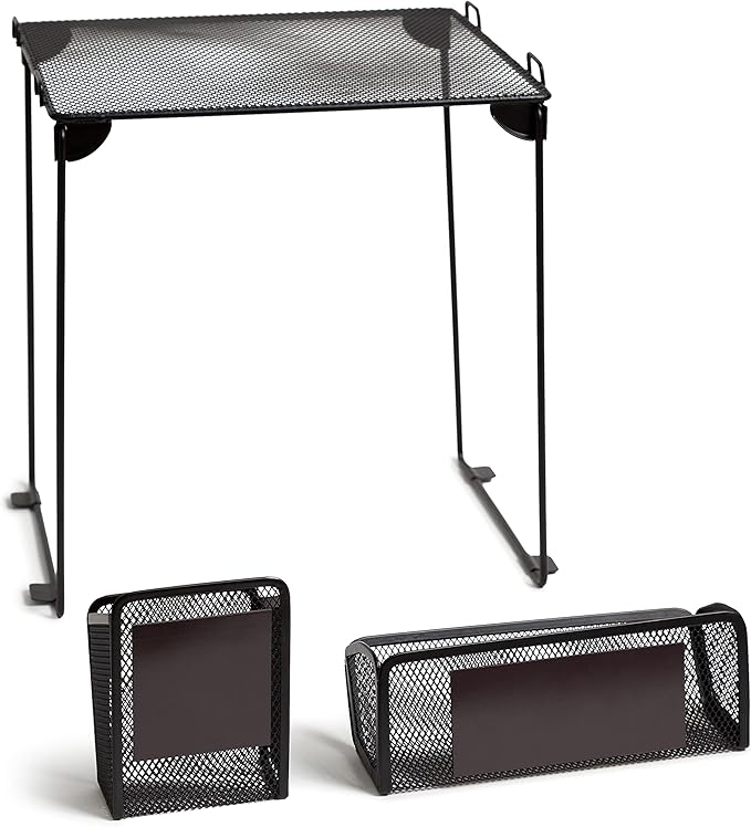 U Brands Black Mesh Locker Organization Kit, Includes Magnetic Cup, Folding Shelf and Bin, 3 Pieces