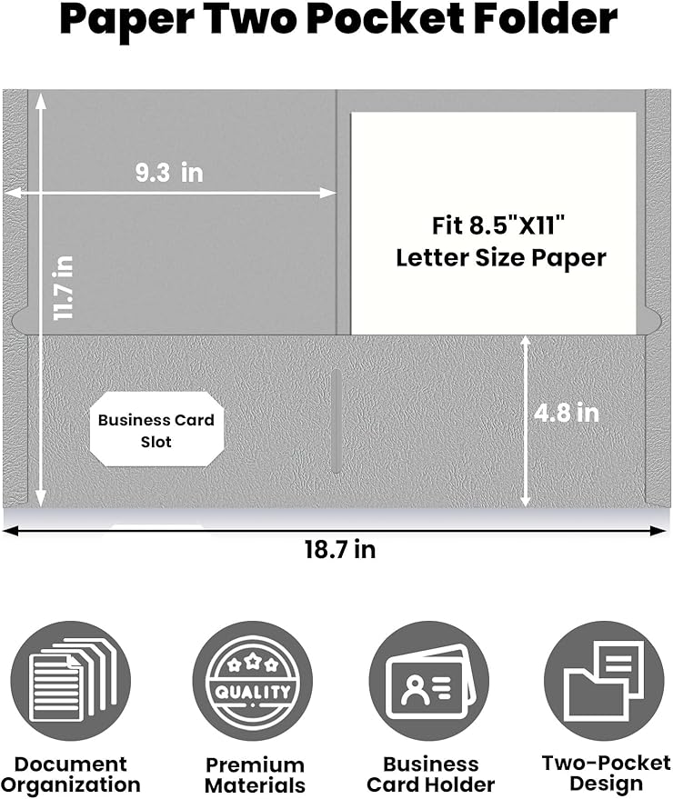 SUNEE Folders with Pockets (25 Pack, Gray), 2 Pocket Folders Fit Letter Size Paper, Paper File Folder for School Office Home Bussiness