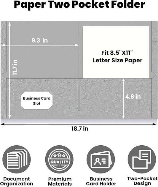 SUNEE Folders with Pockets (25 Pack, Gray), 2 Pocket Folders Fit Letter Size Paper, Paper File Folder for School Office Home Bussiness