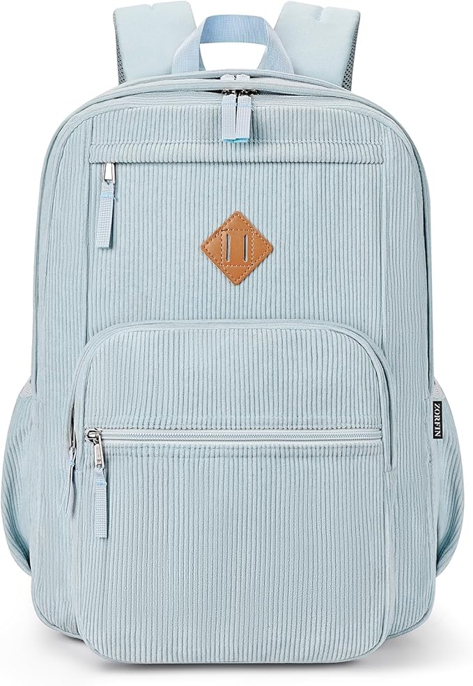 ZORFIN 26L Backpack for School, College, and Travel: Corduroy Bookbag with 8 Compartments - Sky Blue