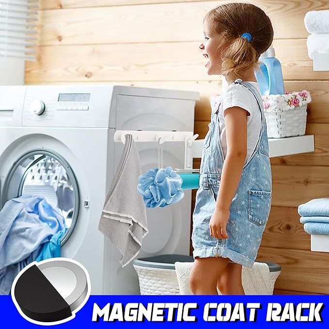 ULIBERMAGNET Magnetic Coat Hooks,Heavy Duty Magnetic Rack,Strong Rubber Magnetic Hanger for Refrigerator,Metal Cabinet,Door,Hanging Coat, Towel, Bag, Scarf, Helmet(White/3 Hooks)
