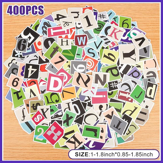 400Pcs Alphabet Letter Stickers, Waterproof for Scrapbook, Notebook, Classroom Decor, Door, Mailbox, Water Bottle, Laptop - A-Z, Numbers 0-9, and Symbols