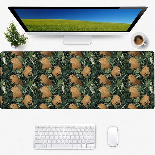 Capybara Gaming Mouse Pad, Desk Mat, Non-Slip Rubber Base Cool Aesthetic MousePads for Computer Laptop Keyboard Office School Home Desktop Decor 31.5" x 11.8"