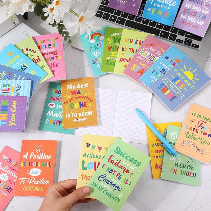 Sabary 100 Pcs Back to School Gifts Inspirational Notepads Ballpoint Pens Sets Mini Motivational Pocket Notebooks Journals Bulk Teacher Appreciation Presents for Office Supplies(Colorful Style)