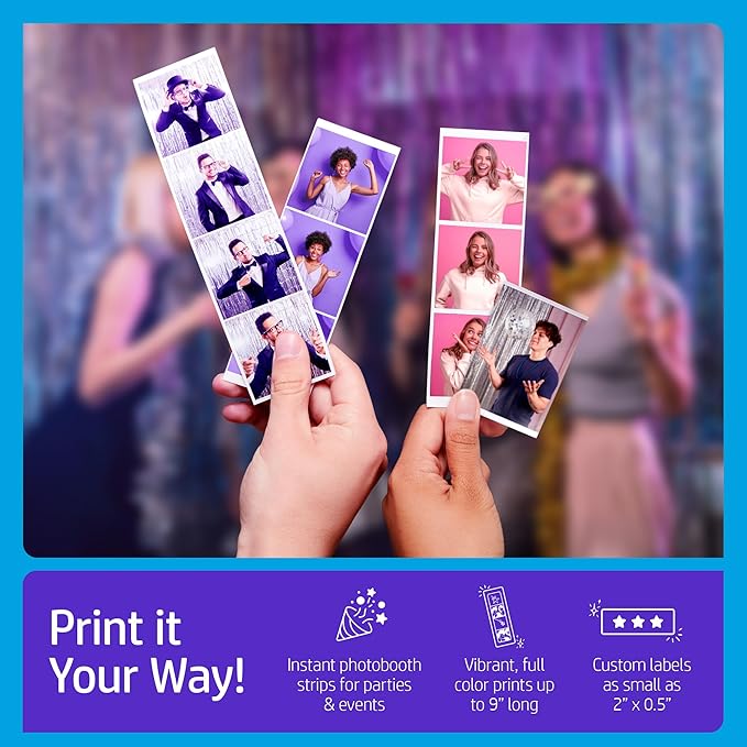 HP Sprocket Panorama Instant Color Label & Smartphone Photo Printer - Portable - Personalize Prints 2” x .5”- 9” on Zink Sticky-Back Photos - Create Photobooth Strips & Custom Designs in App - Grey
