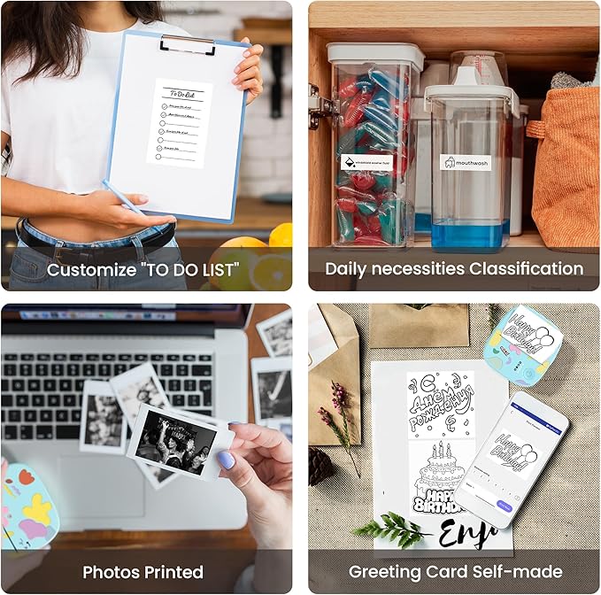 Mini Portable Sticker Printer, Mini Thermal Printer with 3 Rolls Paper, Bluetooth Inkless Printpods, Pocket Label Maker Suitable for Creative DIY, Diaries, Photos, Study Notes - Blue