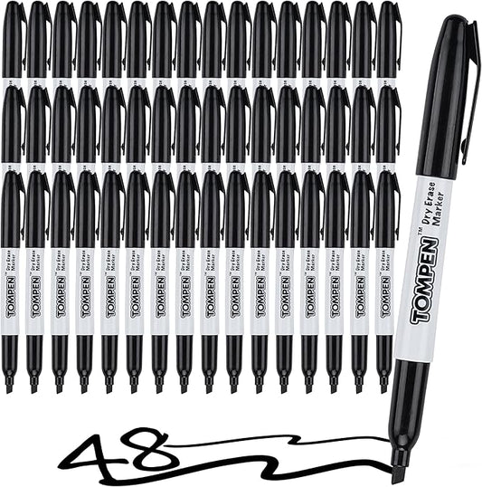 Dry Erase Markers Chisel Tip Black,48 Count Bulk,Erasable Whiteboard Markers with Low Odor Ink Quick-Drying for Calendar Boards Office Home School Writing Planning