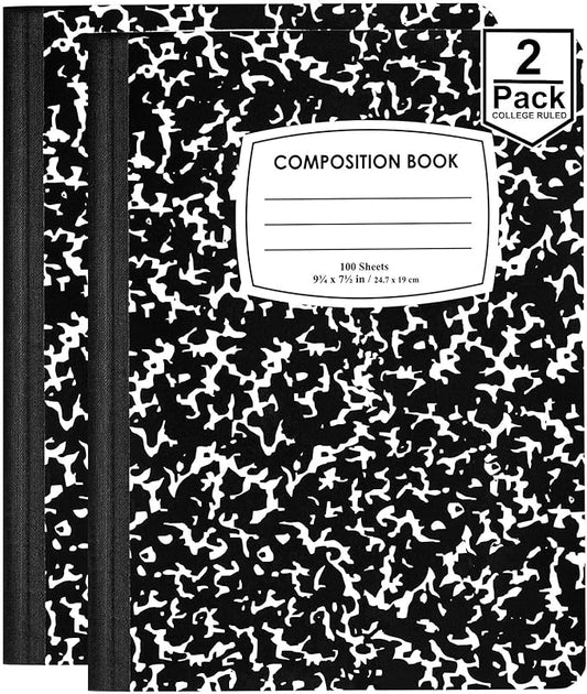 ENVO Composition Notebooks, College Ruled Composition Notebook, Black Marble Covers Composition Notebook, 100 sheets, Bulk (2, College Ruled)