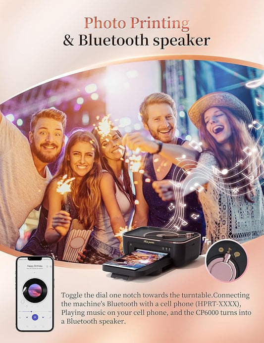 HPRT Photo Printer 4x6,+20 Sheets&1Ribbon Black, Audio Function Thermal Dye-Sublimation Printer，Portable Instant Picture Printer for iPhone, Android, AR Video Printing