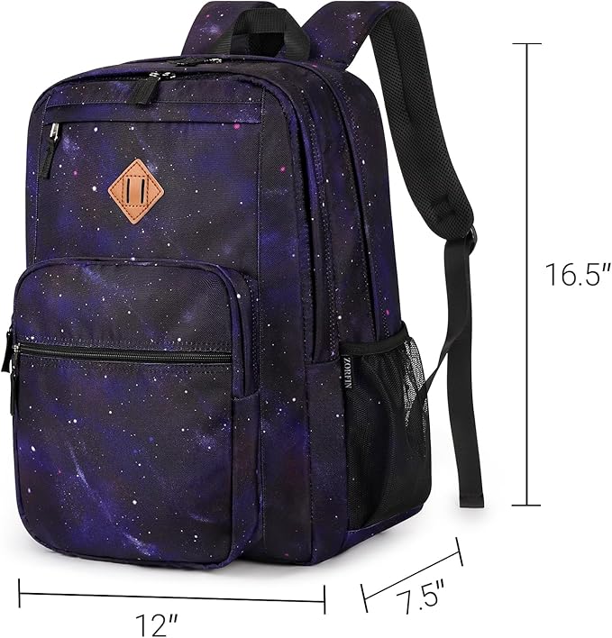 ZORFIN 26L Backpack for School, College, and Travel: Water Resistant Bookbag with 8 Compartments - Night Sky
