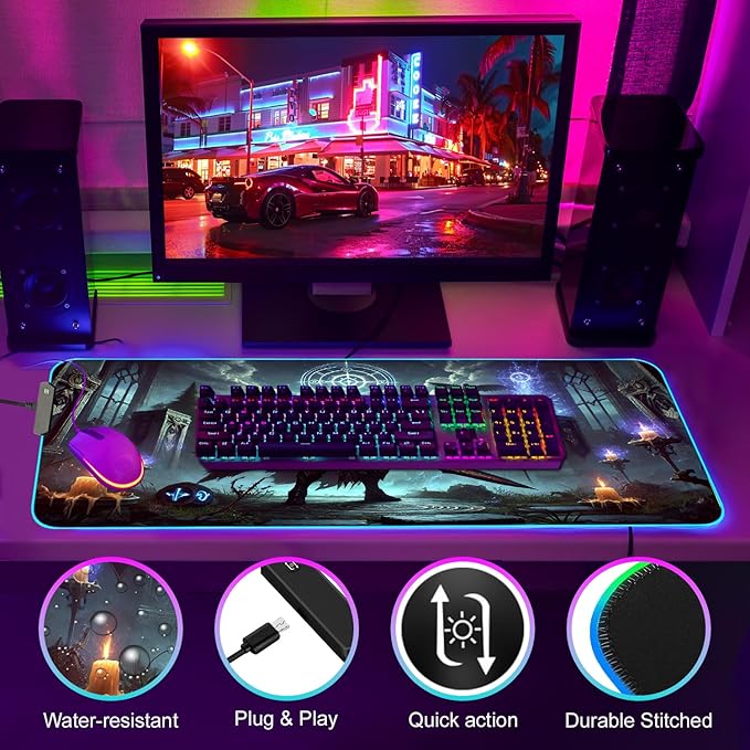 Gaming Mouse Pad - Desk Mat Gaming Mouse Pad , Medium Extra Large Extended Big Long Huge XL XXL and XXXL RGB LED Light Mousepad For a Computer , PC Mats Mousepads Frozen Warlord
