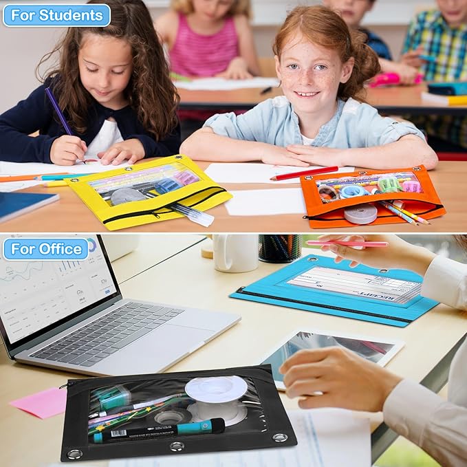 72 PCS Pencil Pouch for 3 Ring Binder, Zipper Pencil Pouch in 6 Colors, Durable 3 Ring Pencil Pouch with Clear Window, Binder Pencil Pouch Bulk for Classroom Office School Supplies