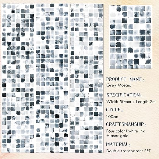 PET Tape for Journal Scrapbooking - Grey Black White Journal PET Tape Scrapbook Supplies, Notebook Scrapbook Bottle Crafts Decor