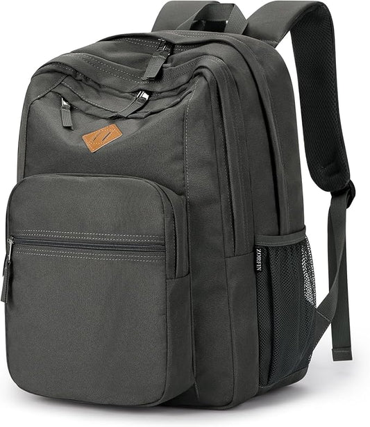 ZORFIN 26L Backpack for School, College, and Travel: Water Resistant Bookbag with 8 Compartments - Forge Grey