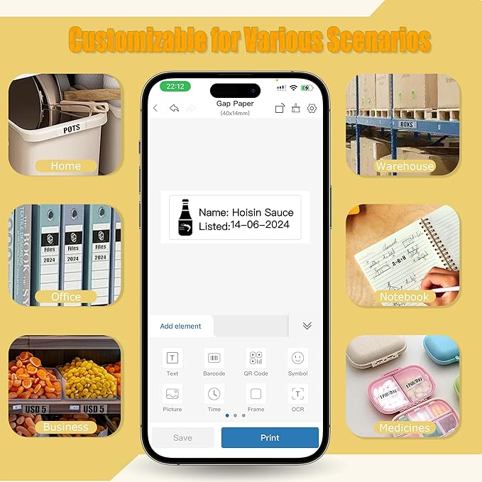 900 Pcs Transparent D30 Label Tape, D30 Label Maker Tape, Smart Mini Label Maker Refill D30, Thermal Printer Paper, Self-Adhesive Sticker Replacement,14x40mm,180 Labels/Roll, 5 Rolls