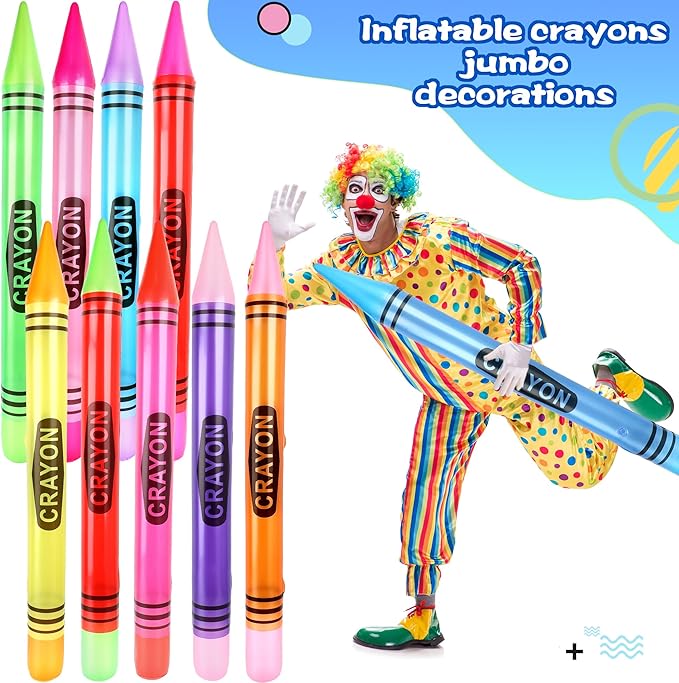 30 Pcs 41 Inch Inflatable Crayons Jumbo Blow Up Crayon Prop Gaint Inflatable Pen Balloon for School Classroom Birthday Christmas Party Decoration Photo Prop