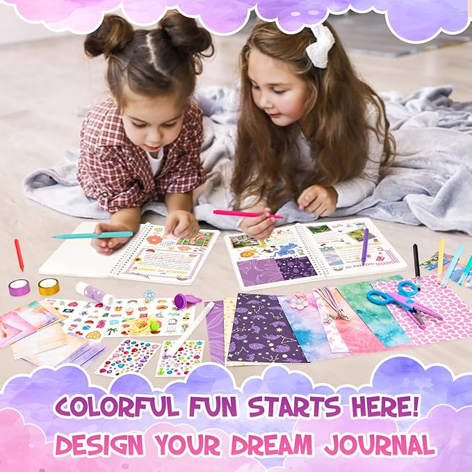QIYVLOS 2 Pack DIY Journal Kit, Scrapbook Kit Toys for ages 8-13, Birthday Stationary Journaling Supplies Set Arts and Crafts Gifts for Teen Girls Ages 8 9 10 11 12 13 14 Year Old
