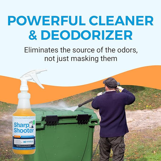KINZUA ENVIRONMENTAL Sharpshooter, Heavy-Duty Trash Can Odor Eliminator & Degreaser, Garbage Surface Cleaner and Deodorizer Foam, Professional-Grade, Fresh Citrus Scent, 32 oz