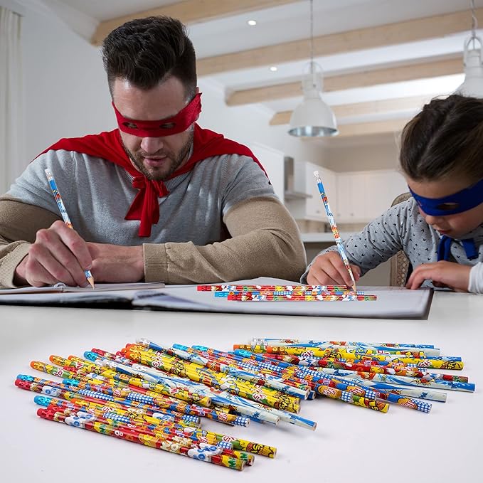 Kolewo4ever 200 Pieces Hero Text Pencils Cylinder Wood Pencils Pow Snap Wham Bang Elements Pencil 4 Style Assorted Kids Pencil for Classroom Rewards Carnival Prizes