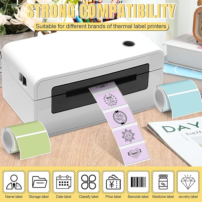 Ctosree 12 Rolls Printer Labels Adhesive Thermal Paper Waterproof Thermal Label Stickers Compatible with Phomemo M110 M221 M220 M120 M200 M110s Printer (Macaron Colors,1.18 x 1.96 Inch)