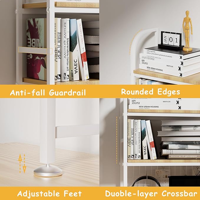 2-Tier Desktop Hutch Bookshelf - Metal Desk Shelf Bookcase with Grid Panel, Countertop Storage Organizer Rack for Dorm or Office, White, 45.3" W