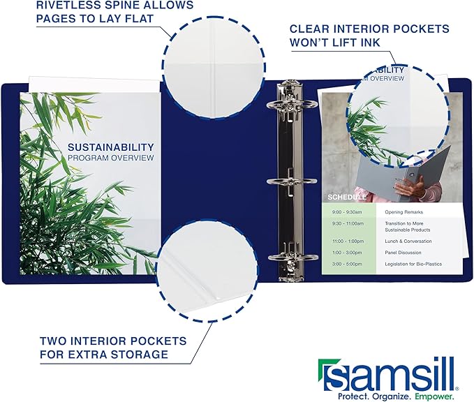 Samsill Durable 2 Inch Binder, Made in The USA, D Ring Binder, Customizable Clear View Cover, Blueberry, Holds 475 Pages