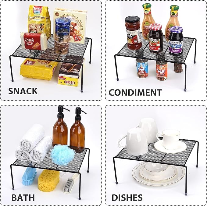 SIBAO 6-Shelf Kitchen Storage Organizer, 13.1 x 10.2 Inch Mesh Cabinet Shelves Rack (Black), Maximize Space, No Assembly Required, Modern Design, Rust-Resistant, 10-15 lbs Weight Capacity