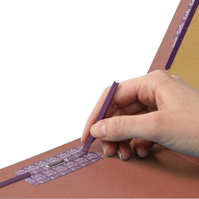 Smead 100% Recycled End Tab Pressboard Classification File Folder with SafeSHIELD Fasteners, 1 Divider, 2" Expansion, Legal Size, Red, 10 per Box (29855)