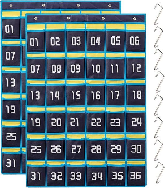 HBlife 2PCS Numbered Classroom Organizer Pocket Chart Cell Phones Holder Wall Door Hanging Storage Bag (Blue, 36 Pocket-2 Pack)