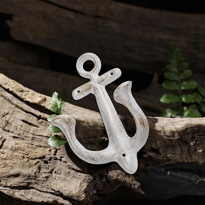 Notakia Decorative Wall Mounted Antique Shabby Chic Metal Home Bathroom Towel Coat Hooks Hanger, Vintage Rustic Cast Iron Wall Hooks (Large Nautical Towel Hooks 4Pcs)