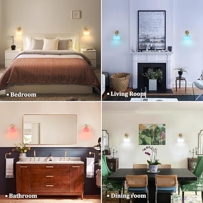 Vintage Battery Operated Wall Sconce with White Striped Glass Lampshade 5000 mAh Rechargeable Battery Powered Wall Light with Remote Control for Bedside Bedroom Doorway