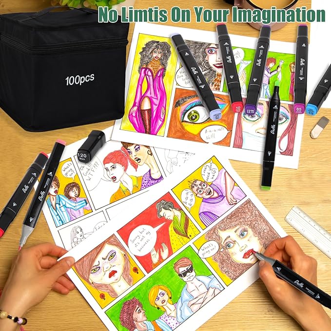 100 Colors Alcohol Markers Set, Dual Tips Blender Art Markers for Drawing Sketching Coloring Artist Pens and Underlining, Professional Permanent Sketch Marker for Kids Adult Coloring