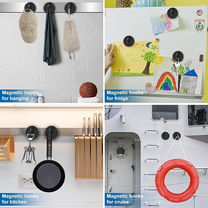 LOVIMAG Magnetic Hooks for Cruise Cabins, 150lbs Black Magnetic Hooks for Classroom, Strong Magnets with Hooks for Hanging, Neodymium Magnet Hooks for Fridge, Ceiling, Locker, Camper, Travel-25 Pcs