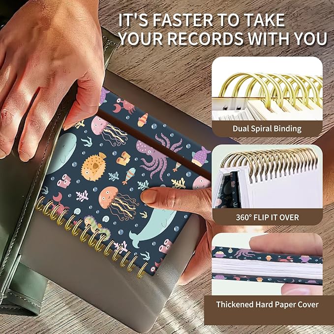 Cute Spiral Journal Notebook,A5 Hardcover Lined Journals for Women Girl 6 x 8.3 in,120 Pages Thick Paper,Cute College Ruled Writing Notebook for Gifts Office Work School (Cute Whale jellyfish)