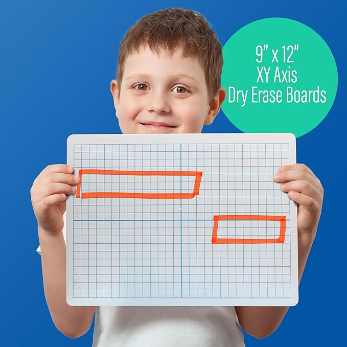 Flipside Products Dry Erase XY Axis Graph, Two Sided, Color Markers and Erasers, Graphing, Graph Lapboard for Kids and Students, Pack of 12