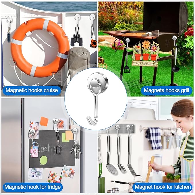 LOVIMAG Hooks, 40lbs+ Magnetic Magnet Hook 2025 Cruise Cabin Ship Essentials Heavy Duty Strong Refrigerator Fridge Hanging for Classroom Beach Vacation Kitchen Grills Home Mug Hanger (6 Pack), Silver