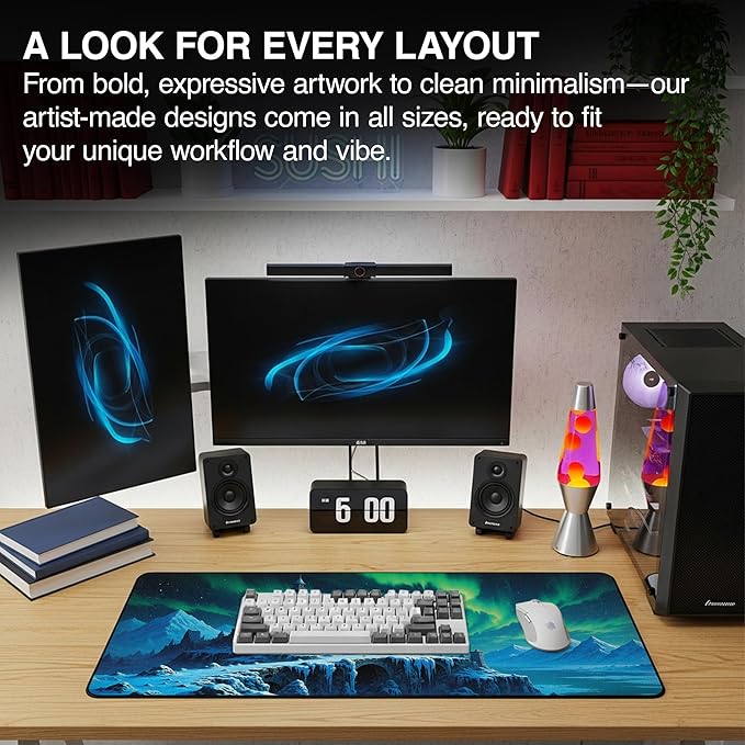 MPCO. Dark Fantasy Large Gaming Desk Pad - 36" x 17" Aeroglyde Fabric Whispers of The Northern Sky Desk Mats - Non-Slip, Washable, Smooth Glide for Precision Gaming & Work