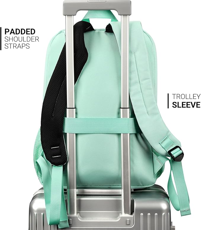 ZORFIN 26L Backpack for School, College, and Travel: Water Resistant Bookbag with 8 Compartments - Mint